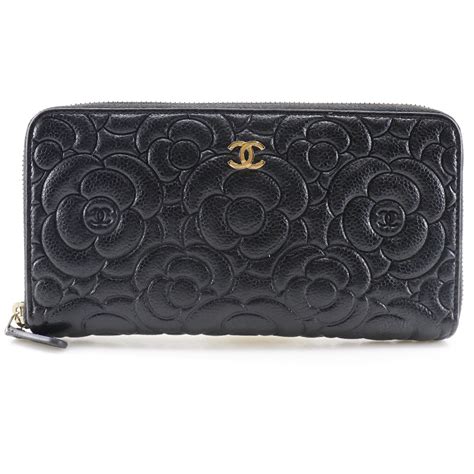 chanel metallic calfskin camellia zip around wallet
